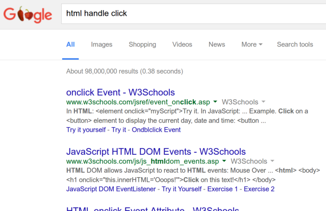 List of search results for the query HTML handle click