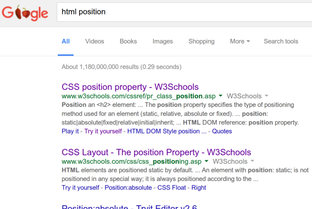 List of search results for the query 'html position'
